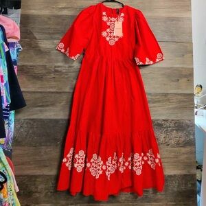 Ethnic Indian Wear Red Embroidered Maxi Dress